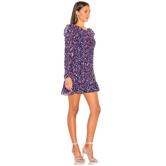 Parker Long Sleeve Poof Shoulder Rushed Mini Dress - Picture 2 of 6